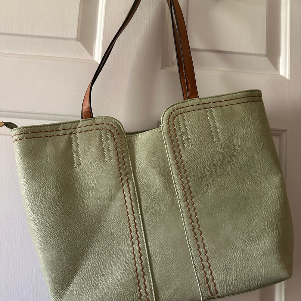 Montana West Mint Green Tote with Brown Straps